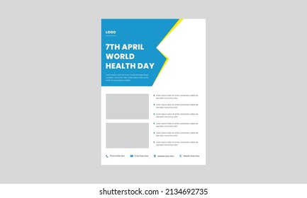 world health day flyer design template. 7 April world health day poster design. healthy life world health day flyer design.
