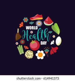 World Health day food design for celebration of health around the world. EPS 10 vector.