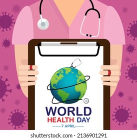 World Health Day is a global health awareness day celebrated every year on 7th April. Vector illustration design
