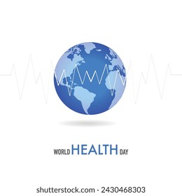 World Health Day is a global health awareness day celebrated every year on 7th April. World health day concept world map, heartbeat, stethoscope and flat icons for healthcare and medical