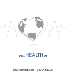 World Health Day is a global health awareness day celebrated every year on 7th April. World health day concept world map, heartbeat, stethoscope and flat icons for healthcare and medical