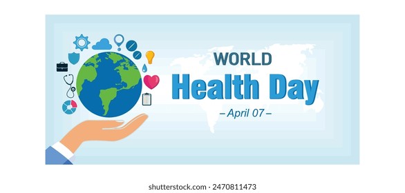 World Health Day is a global health awareness day celebrated every year on 7th April. flat vector modern illustration 