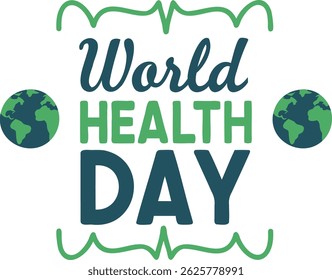 World Health Day green badge with earth icons