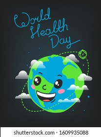 World Health Day greeting card with smiling Earth