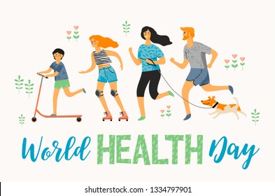 World Health Day. Healthy lifestyle. Sport family. Vector illustration.