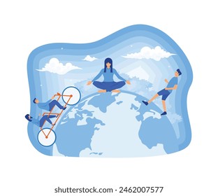 World Health Day. Healthy lifestyle. running, cycling, walking, yoga. flat vector modern illustration 