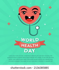 World Health Day Heart Cartoon with Stethoscope Vector Illustration Design EPS10 great for greeting card, flyer, poster, or any other purposes related to world heart day