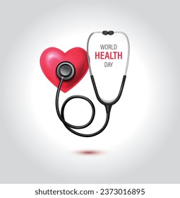 World Health Day heart and stethoscope illustration design