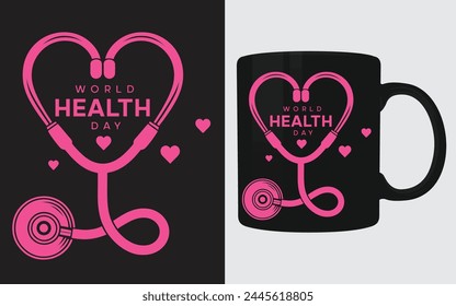 Día Mundial de la Salud Diseño de corazón y estetoscopio Diseño creativo de tazas