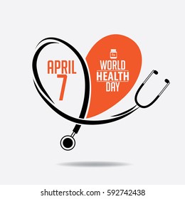 World Health Day Heart And Stethoscope Design. In Celebration Of April 7 Holiday. EPS 10 Vector.