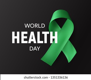 World health day icon. Green ribbon, Health promotion, medical symbol. Healthcare concept design. Isolated vector illustration.