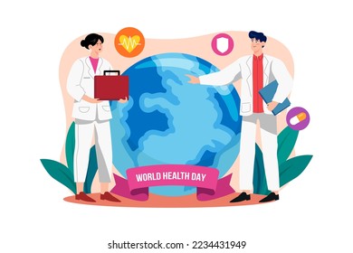 World Health Day Illustration concept. A flat illustration isolated on white background