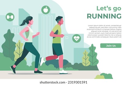 World Health Day illustration concept with Couple jogging, Healthy lifestyle. vector illustration