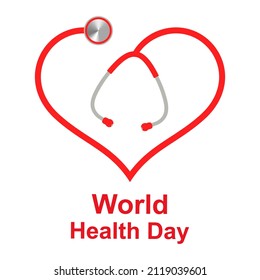 World Health Day illustration. Heart shaped stethoscope isolated on white background.