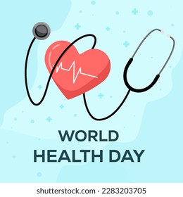world health day illustration with heart and stethoscope