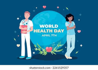 World health day illustration with male doctor and female doctor