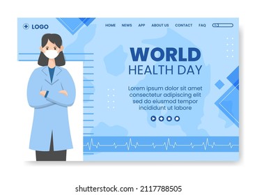 World Health Day Landing Page Template Flat Healthcare Illustration Editable of Square Background Suitable for Social Media or Campaign