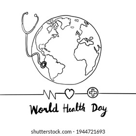 World health day line hand drawn,vector illustration.For April 7 holiday.