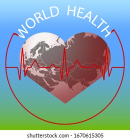 World Health Day logo, badge, sticker design template. Vector illustration on sky and green background