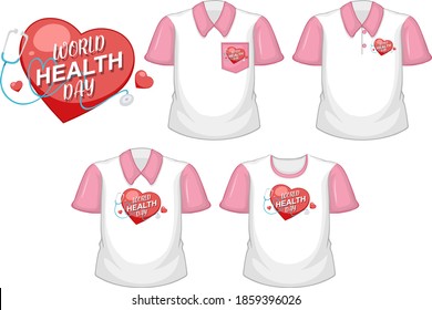 World health day logo with set of different shirts isolated on white background illustration