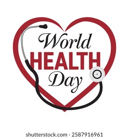 World Health Day logo with stethoscope and heart shape.