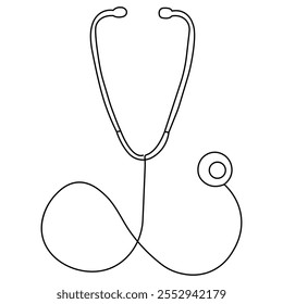 World health  day medical stethoscope  single line art, continuous one line drawing of  Isolated outline vector icon