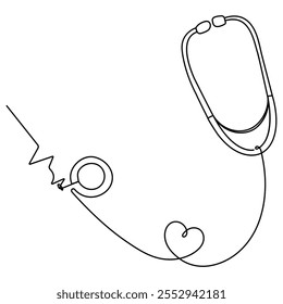 World health  day medical stethoscope  single line art, continuous one line drawing of  Isolated outline vector icon