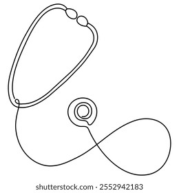 World health  day medical stethoscope  single line art, continuous one line drawing of  Isolated outline vector icon