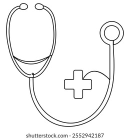 World health  day medical stethoscope  single line art, continuous one line drawing of  Isolated outline vector icon