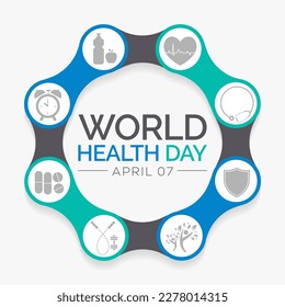 World Health day is observed every year on April 7, to raise awareness about the overall health and well-being of people across the globe. Vector illustration