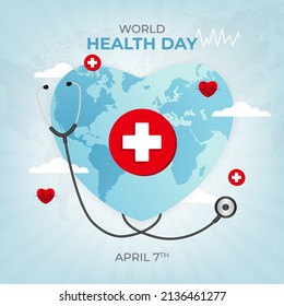 World Health Day on 7th April with heart shaped maps illustration background design vector