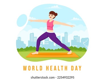 World Health Day on April 7th Illustration with Earth and HealthCare for Web Banner or Landing Page in Flat Cartoon Hand Drawn Templates