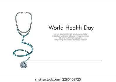 World health day. One line continuous drawing design of stethoscope