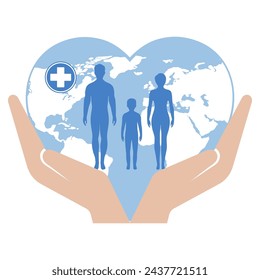 World Health Day. People with a planet and a medical cross on a white background.