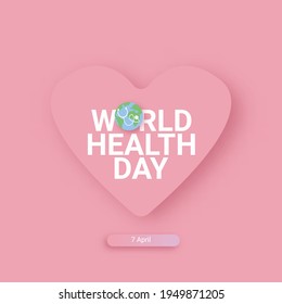 world health day pink square concept banner with heart, earth globe and stethoscope. Health day poster or social media post