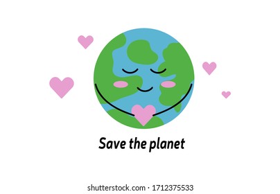 World health day. Planet Earth with a heart. Hand drawn illustration. Vector background