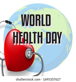 World Health Day Poster Background with Heart and  Globes