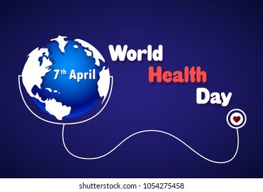 World Health Day Poster Earth With Stethoscope On Blue Background 7 April Holiday Banner