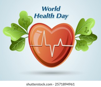 World Health Day poster with image of red heart with green leaves