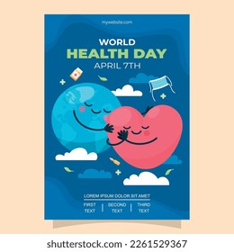 World health day poster with planet caring heart