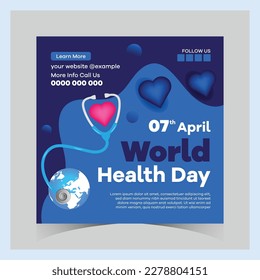 World health day posts concept, hospital health square social media poster,
flat World health day celebration post design, World Health Day Campaign template