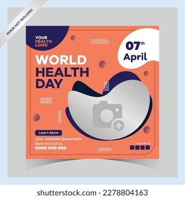 World health day posts concept, hospital health square social media poster,
flat World health day celebration post design, World Health Day Campaign template