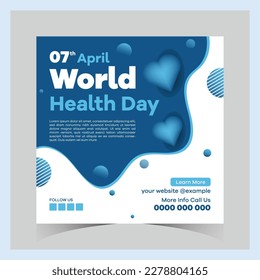 World health day posts concept, hospital health square social media poster,
flat World health day celebration post design, World Health Day Campaign template