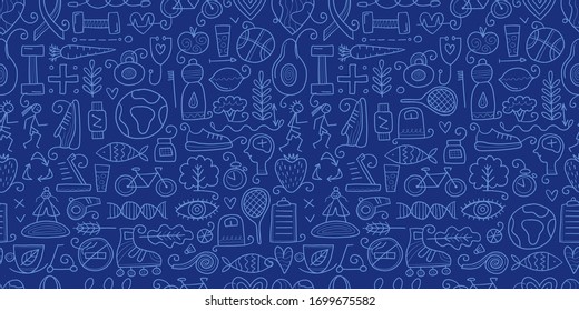 World health day. Seamless Pattern with healty lifestyle for your design. Vector illustration