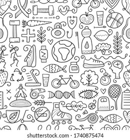 World health day. Seamless Pattern with healty lifestyle for your design. Vector illustration