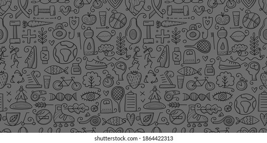 World health day. Seamless Pattern with healty lifestyle for your design. Vector illustration