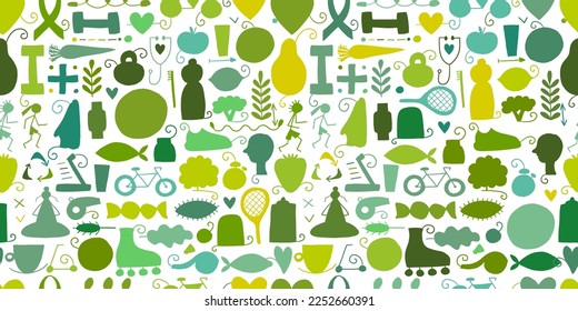 World health day. Seamless Pattern with healty lifestyle for your design. Vector illustration