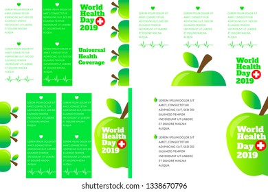 World Health Day set of Infographic templates with green apple and place for text. Design for banner, presentation, background, poster. Editable vector EPS 10 illustration 