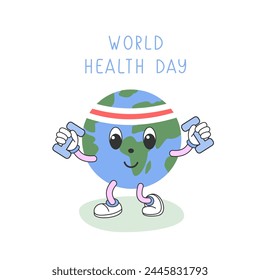 World health day with smiling globe, 7 april, vector illustration