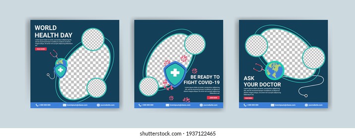 World health day. Social media post templates for world health day. Education about world health day.